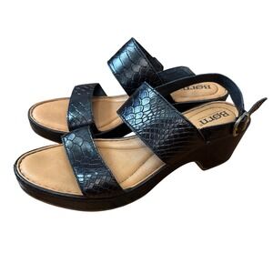 Born Wedge Sandals Women Black Snakeskin Embossed Leather Slingback SIZE 8.5 M